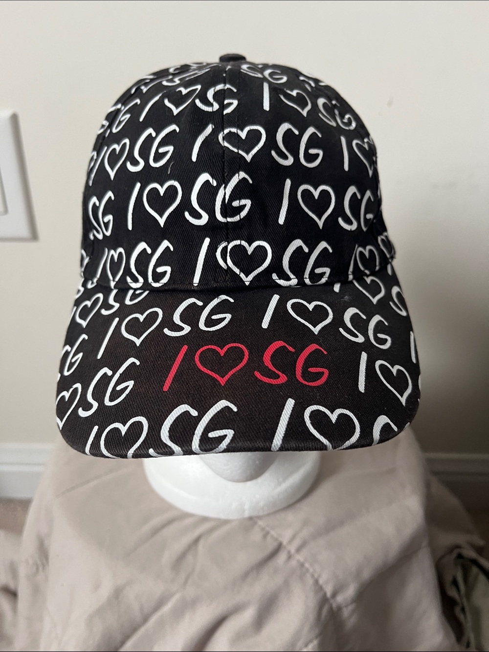 Black Kids' 'I ♥ SG' Patterned Baseball Cap